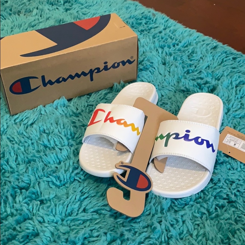white rainbow Champion slides